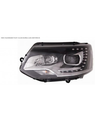 Right Headlight with LED Daylight for VW Transporter T5 2011- P Black