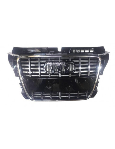 Chrome-Black Front Grille with License Plate Holder for Audi A3 2008 Onwards